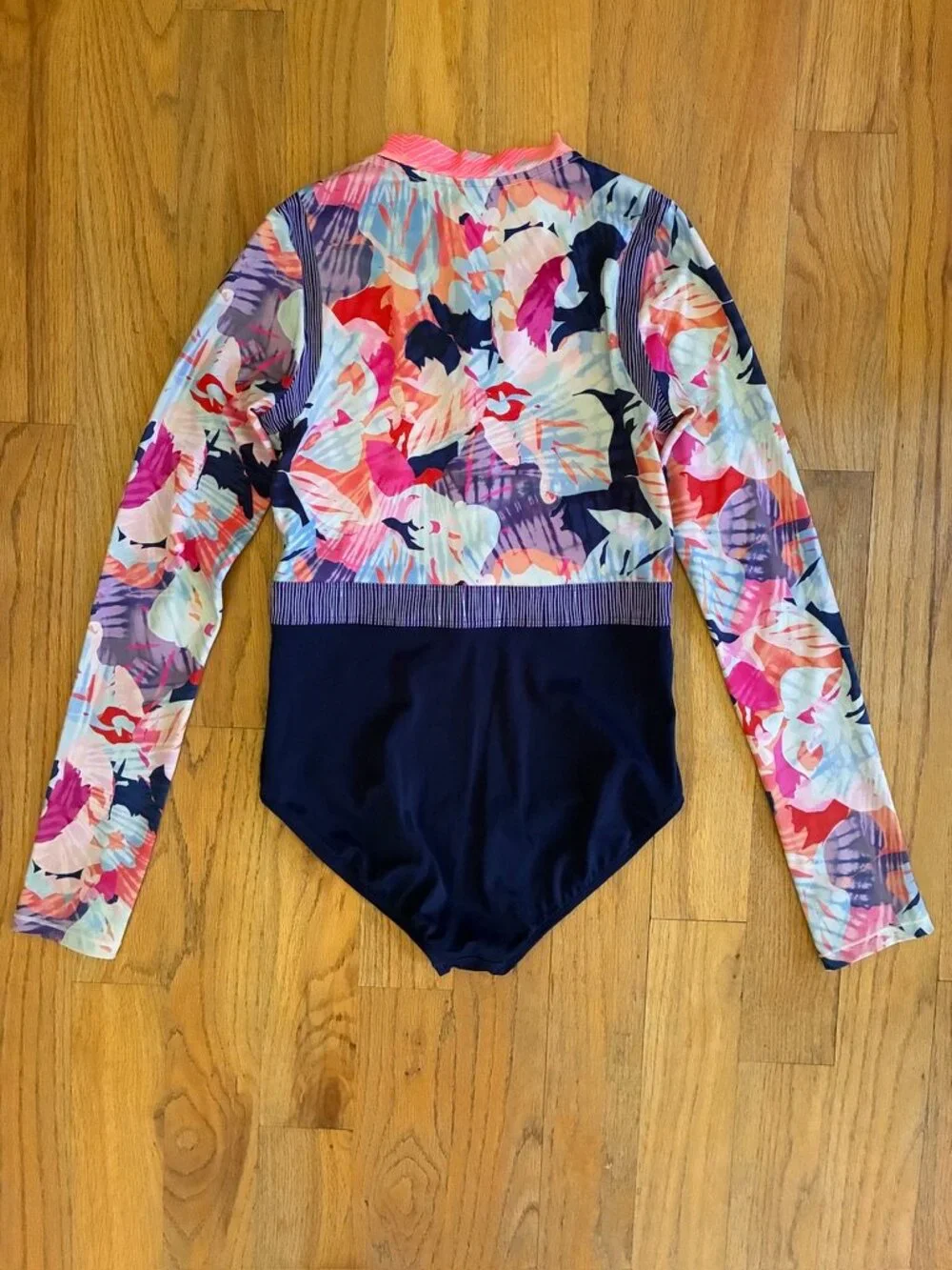 Athleta Girl Floral Long Sleeve Zip Rashguard One-Piece Swimsuit XXL (16)